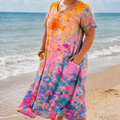 Mercedes | Linen Tie-Dye Round Neck Midi Dress
