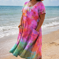 Ruby | Linen Tie-Dye V-Neck Midi Dress