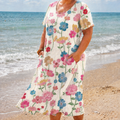 Willow | Linen Floral Round Neck Knee-Length Dress