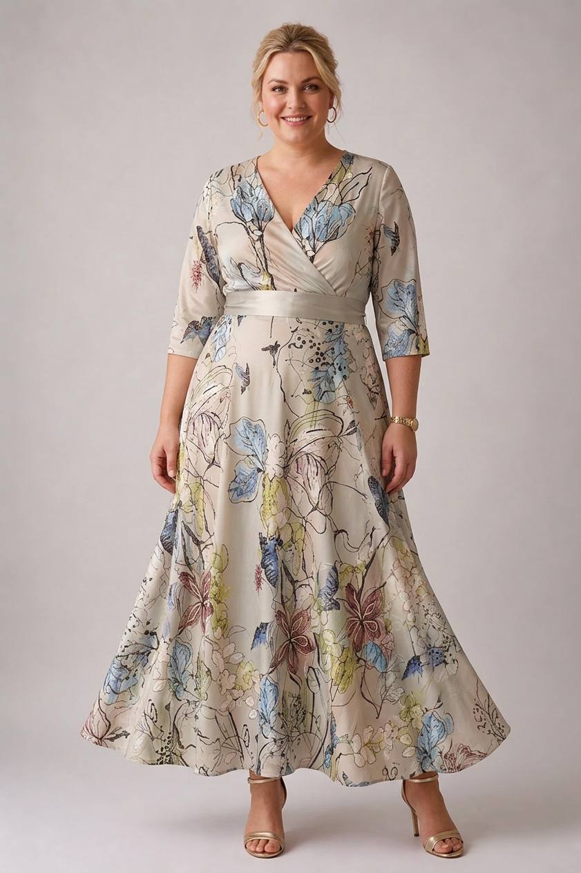 Sydney | Satin Floral V-Neck Maxi Dress