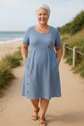 Justine | Striped Round Neck Midi Dress