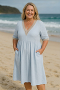 Kate | Linen V-Neck Knee-Length Dress