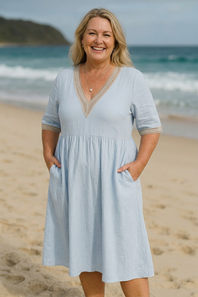 Kate | Linen V-Neck Knee-Length Dress