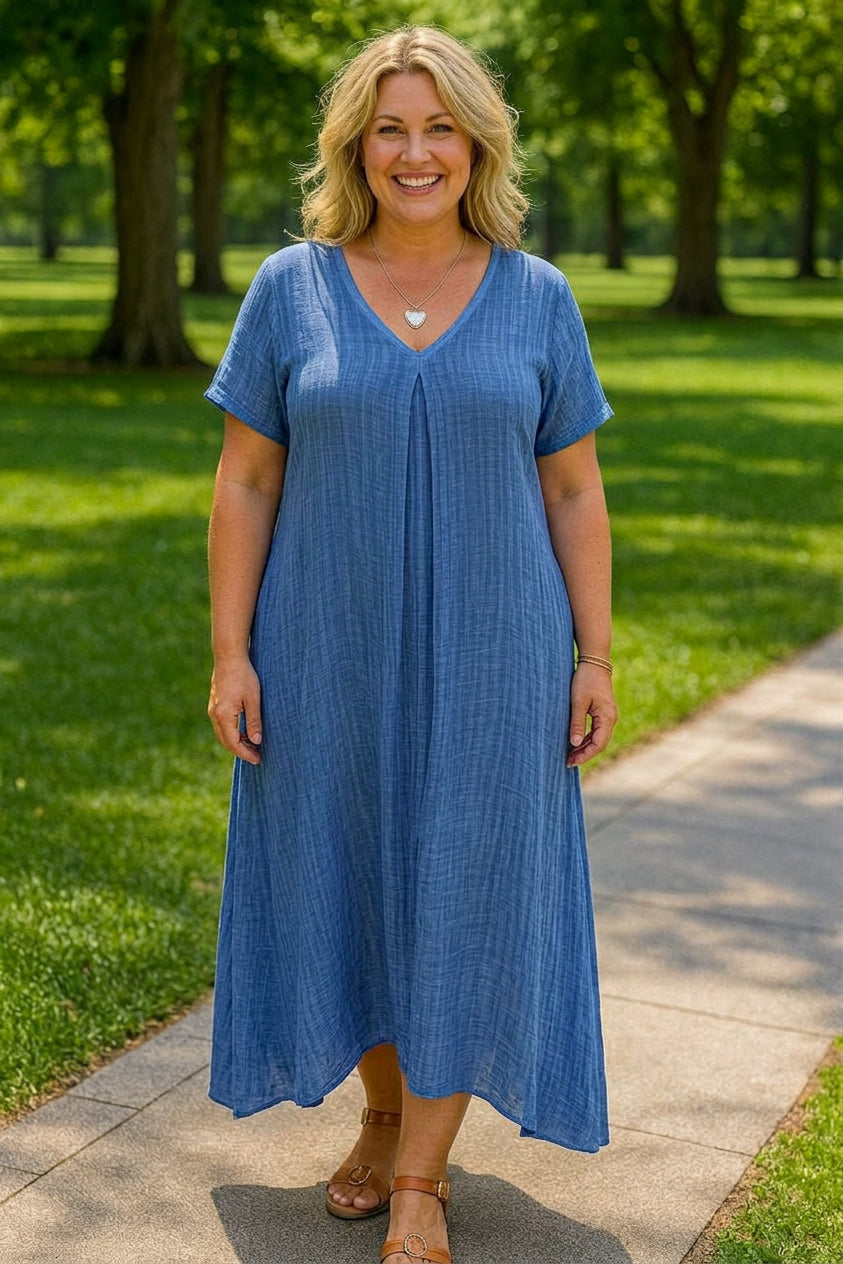 Keira | Linen V-Neck Midi Dress