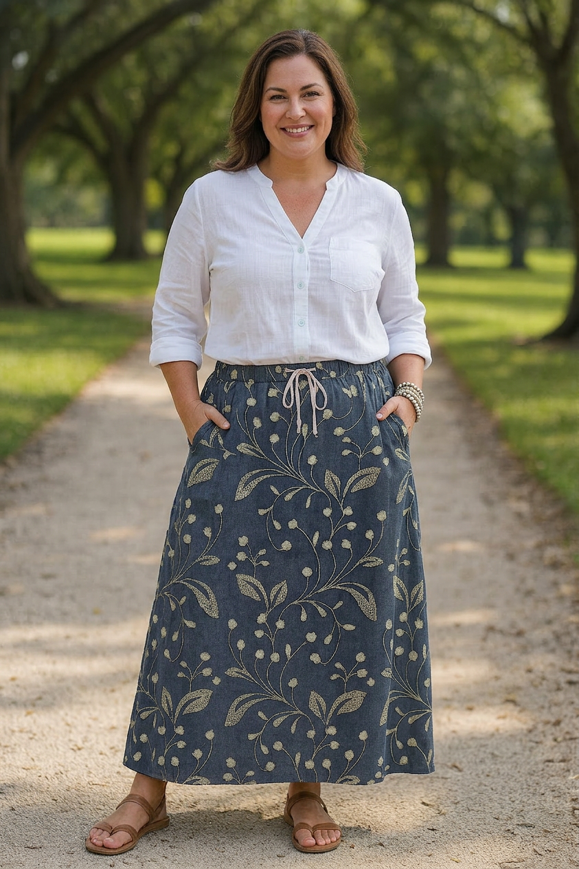 Olive | Floral Midi Skirt