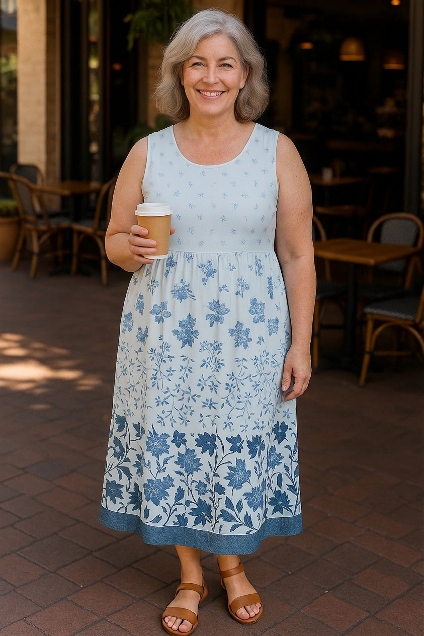 Linda | Floral Round Neck Midi Dress