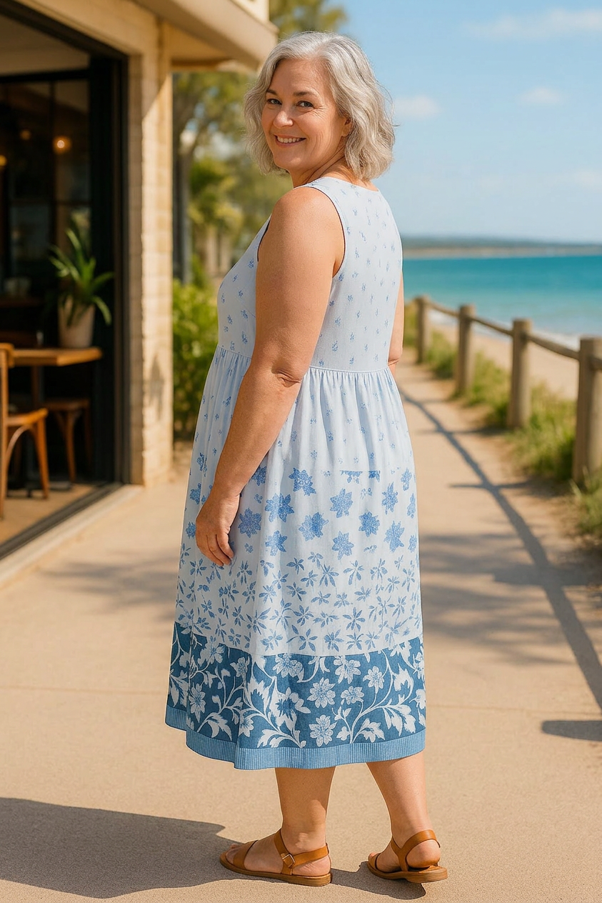Linda | Floral Round Neck Midi Dress