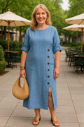 Barbara | Denim Round Neck Midi Dress