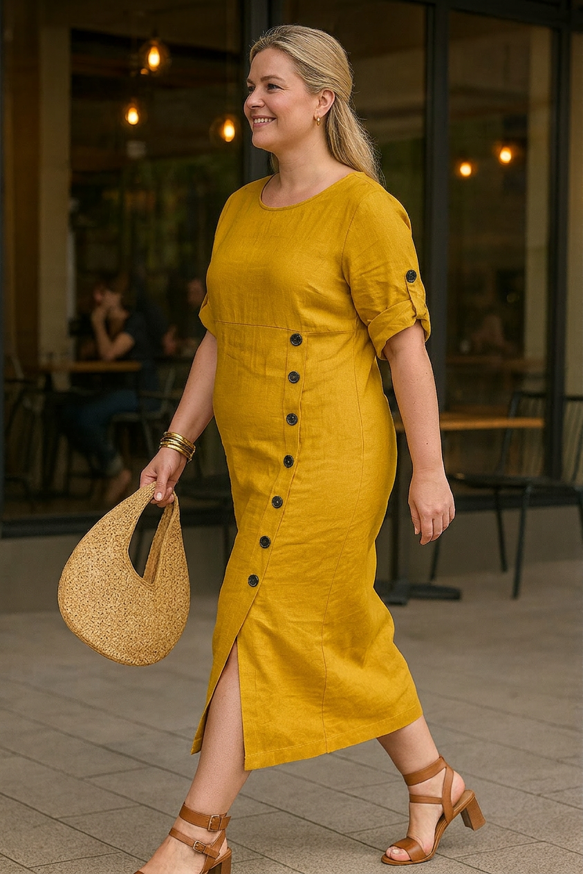 Barbara | Denim Round Neck Midi Dress