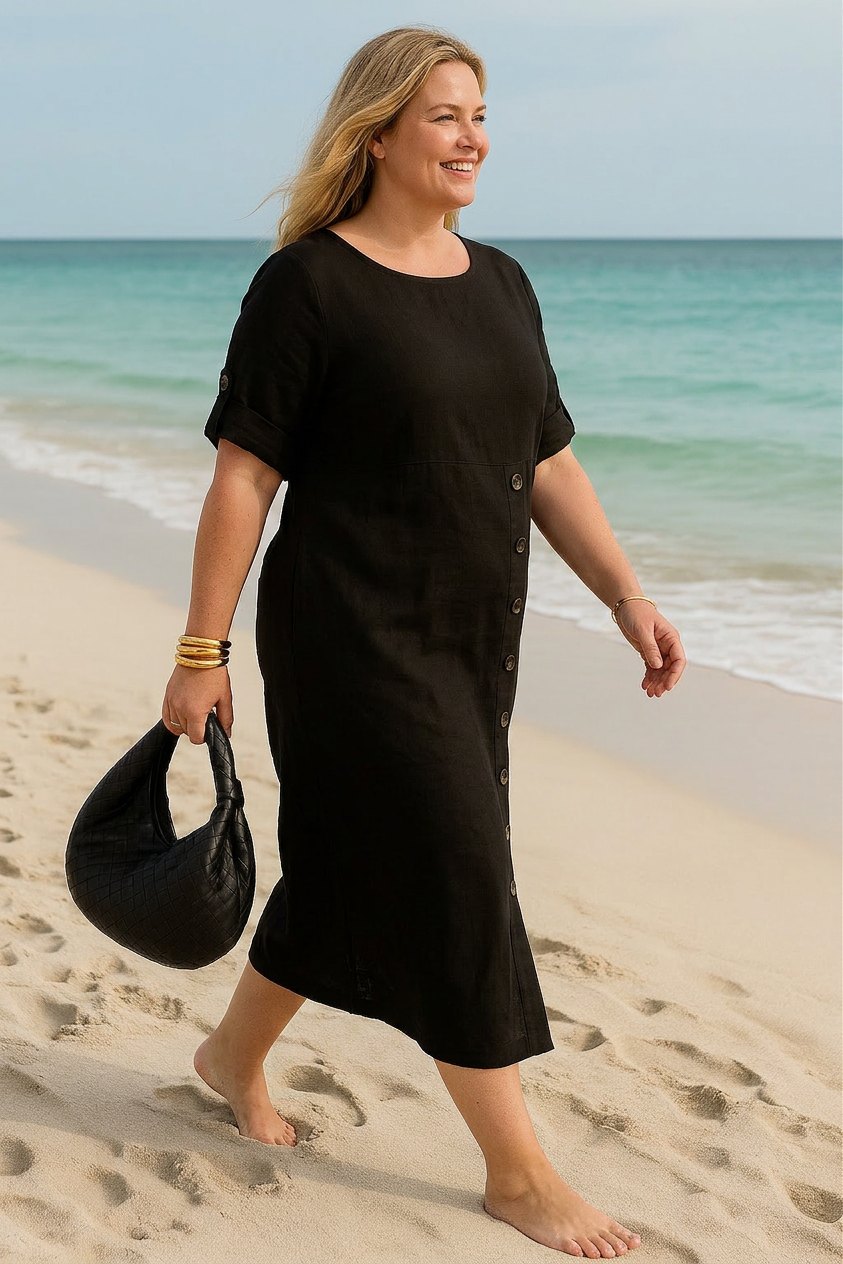 Barbara | Denim Round Neck Midi Dress