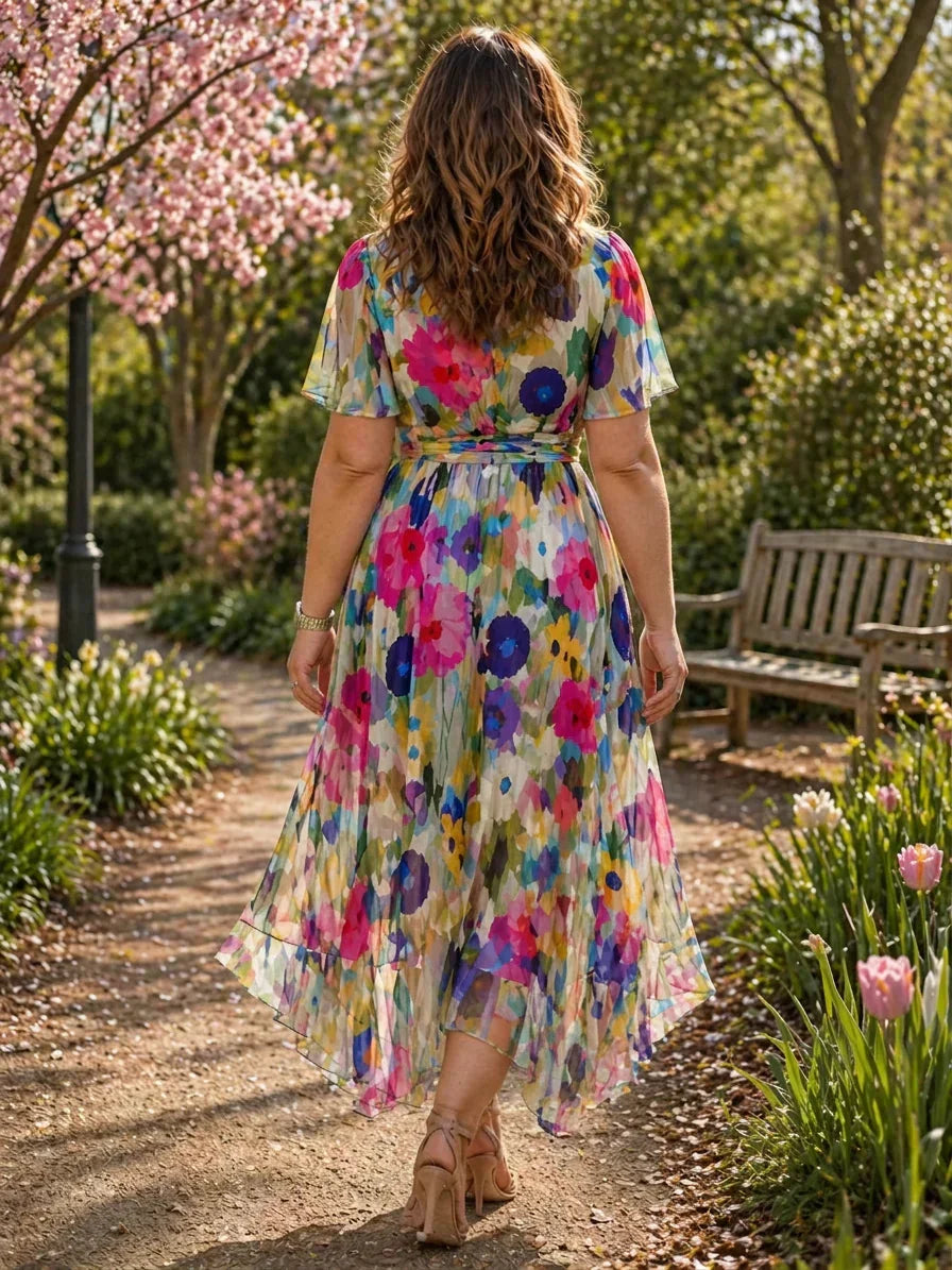 Abigail | Chiffon Floral V-Neck High-Low Maxi Dress