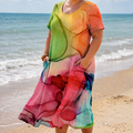 Sarah | Linen Abstract Round Neck Midi Dress