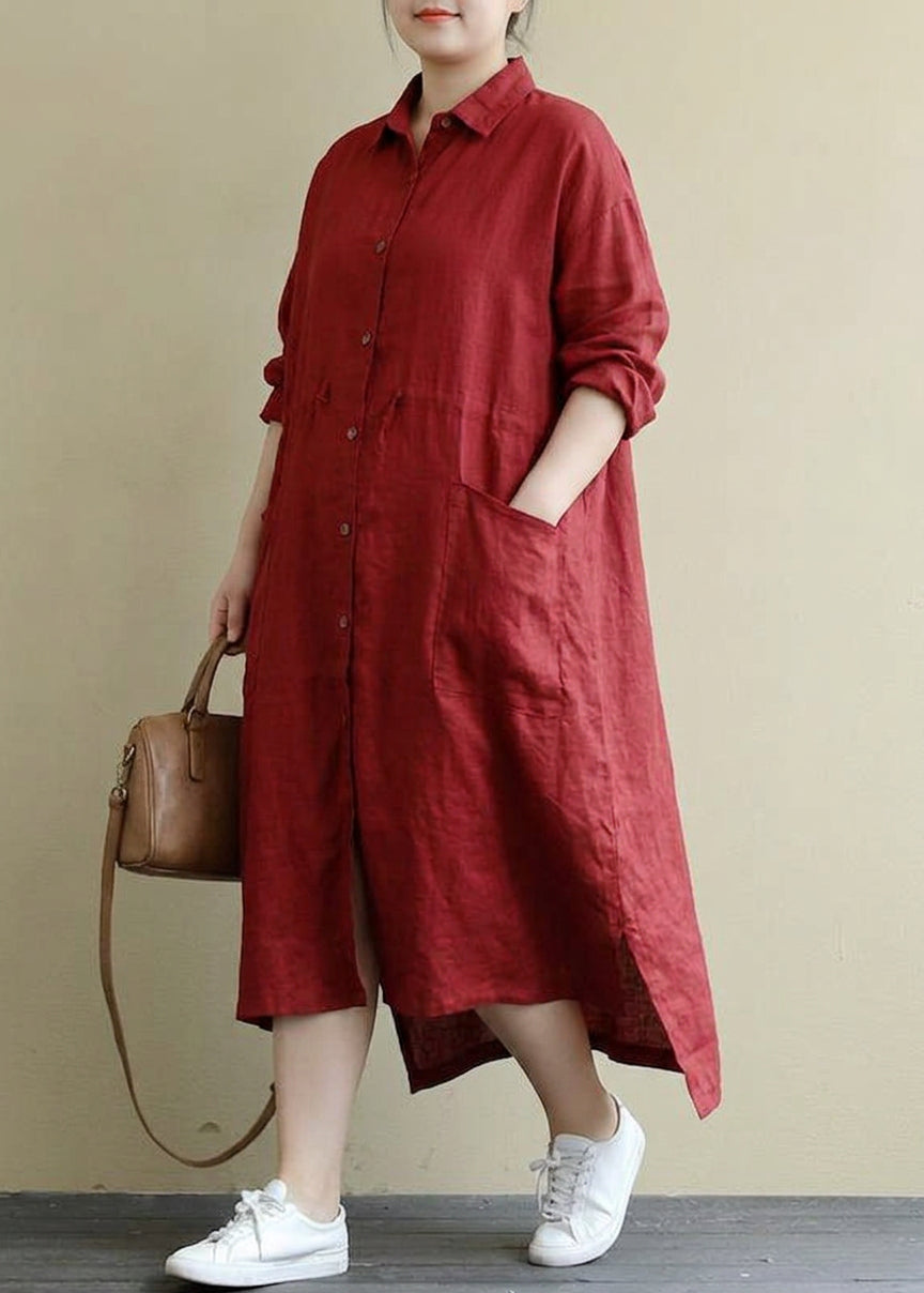 Irene | Linen Collared High-Low Maxi Dress