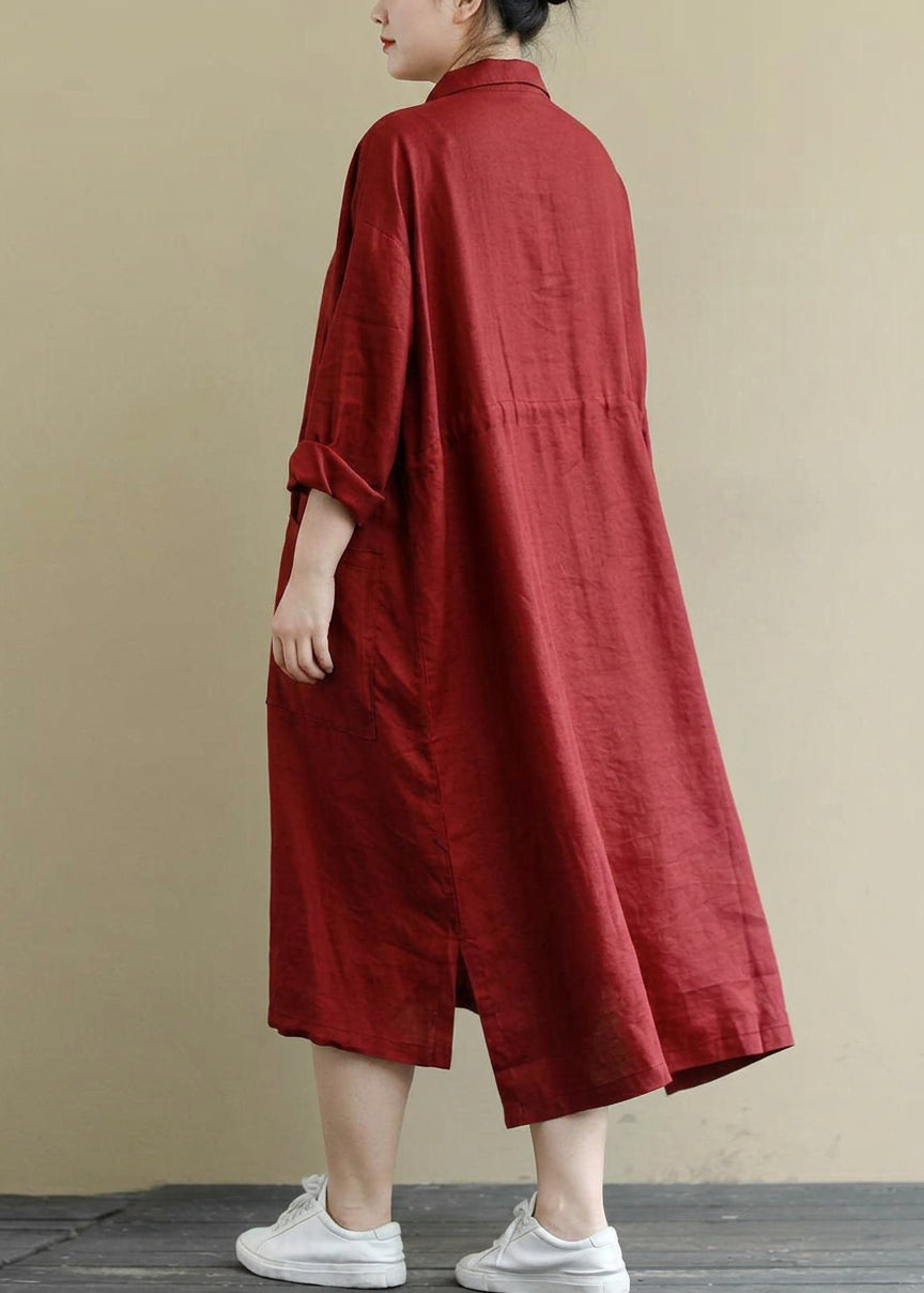 Irene | Linen Collared High-Low Maxi Dress