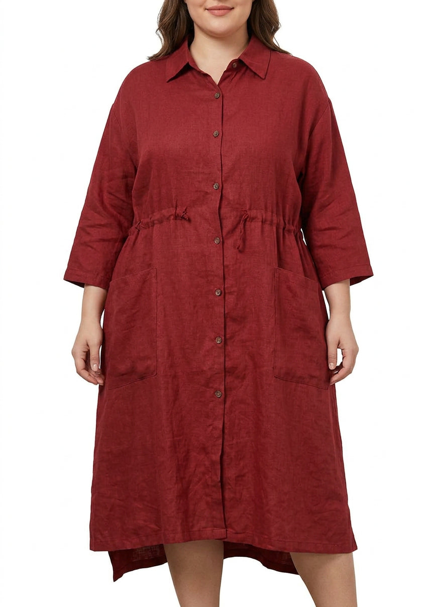 Irene | Linen Collared High-Low Maxi Dress