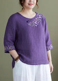 Sabrina | Linen Floral Round Neck Top