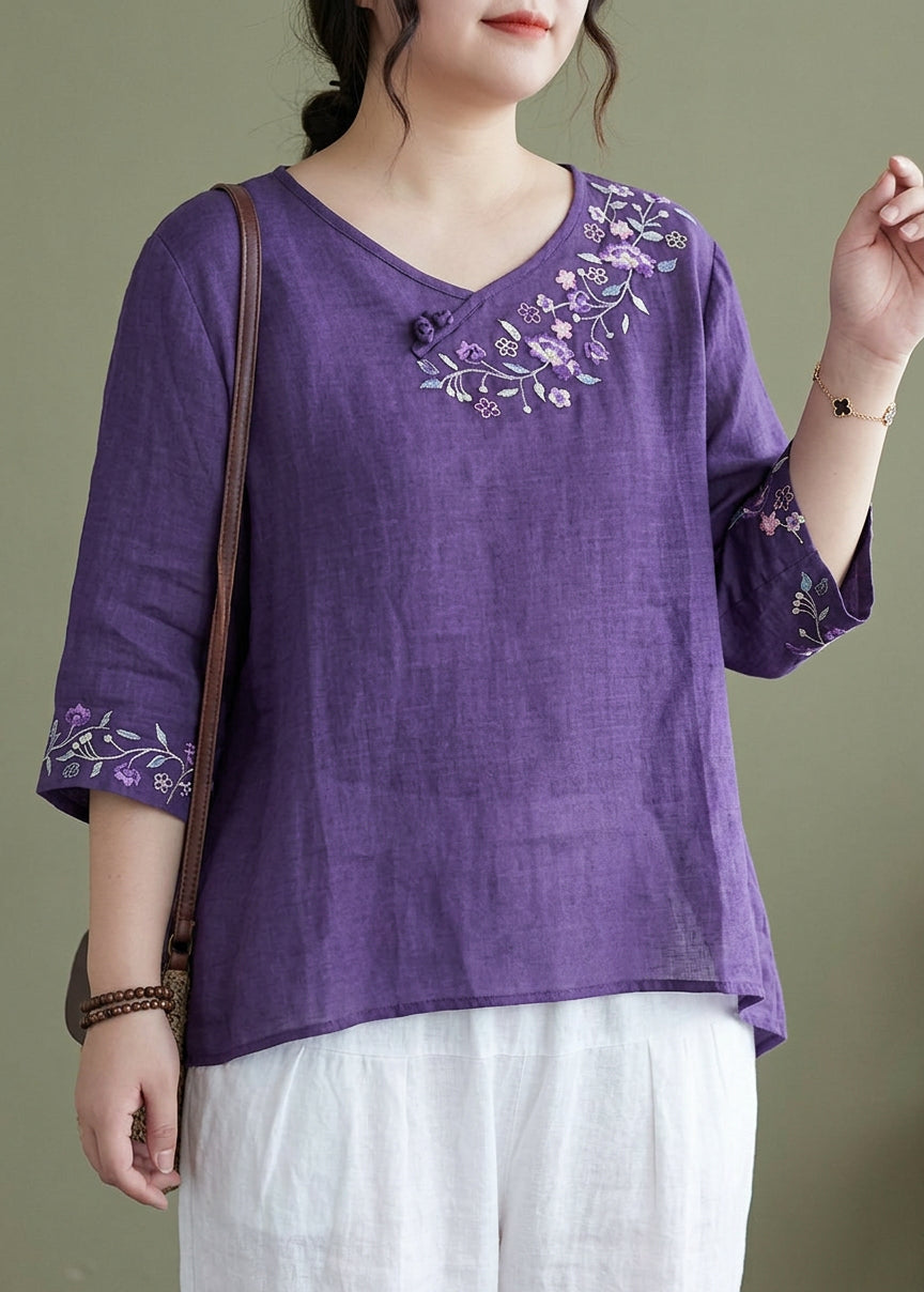 Sabrina | Linen Floral Round Neck Top