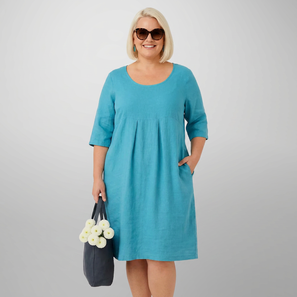 May | Linen Round Neck Knee-Length Dress