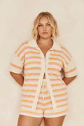 Reagan | Crochet Striped Collared Two-Piece Shorts Set