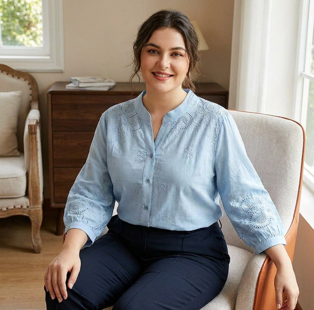 Sloane | Embroidered Mock Neck Shirt