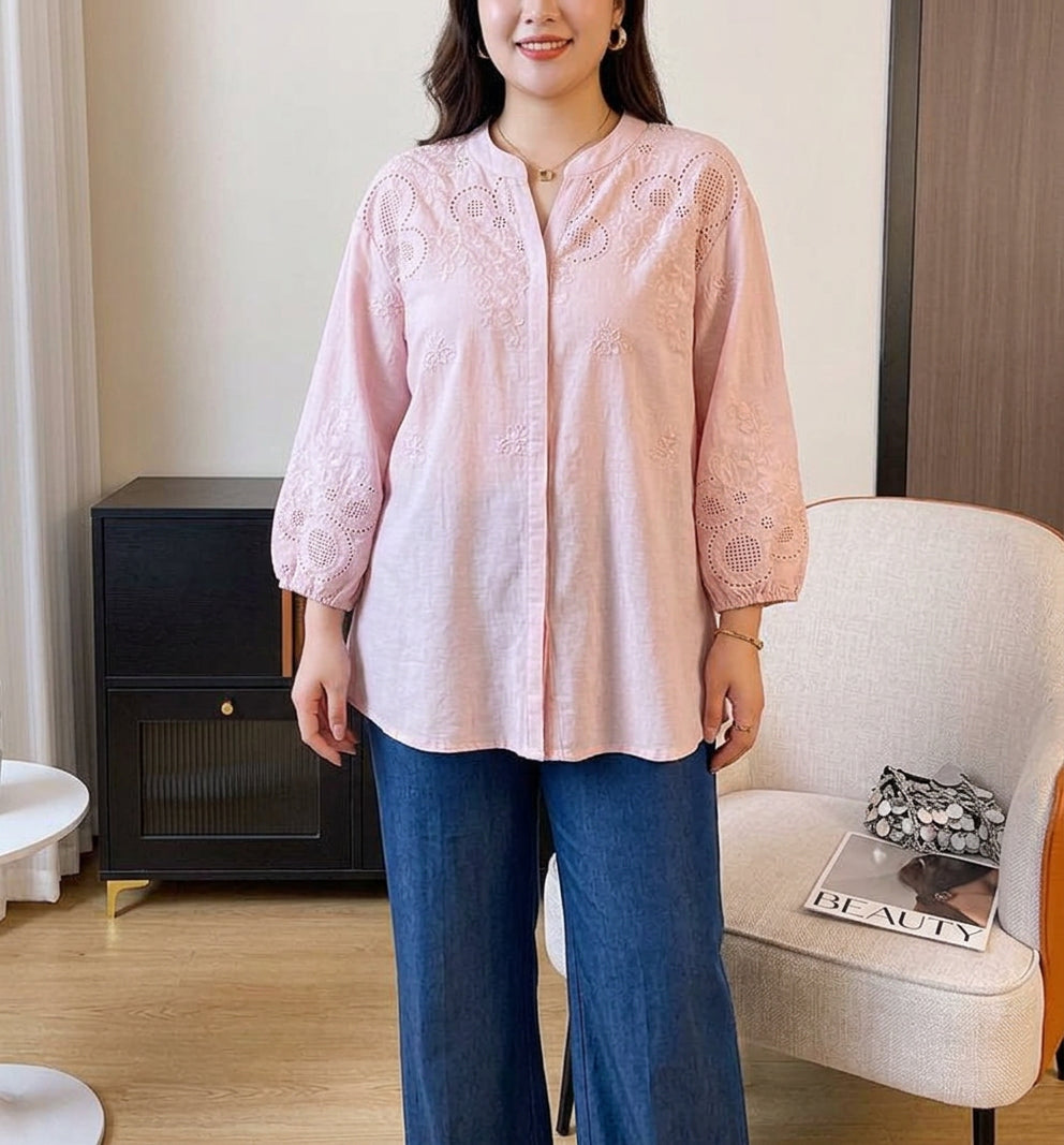Sloane | Embroidered Mock Neck Shirt