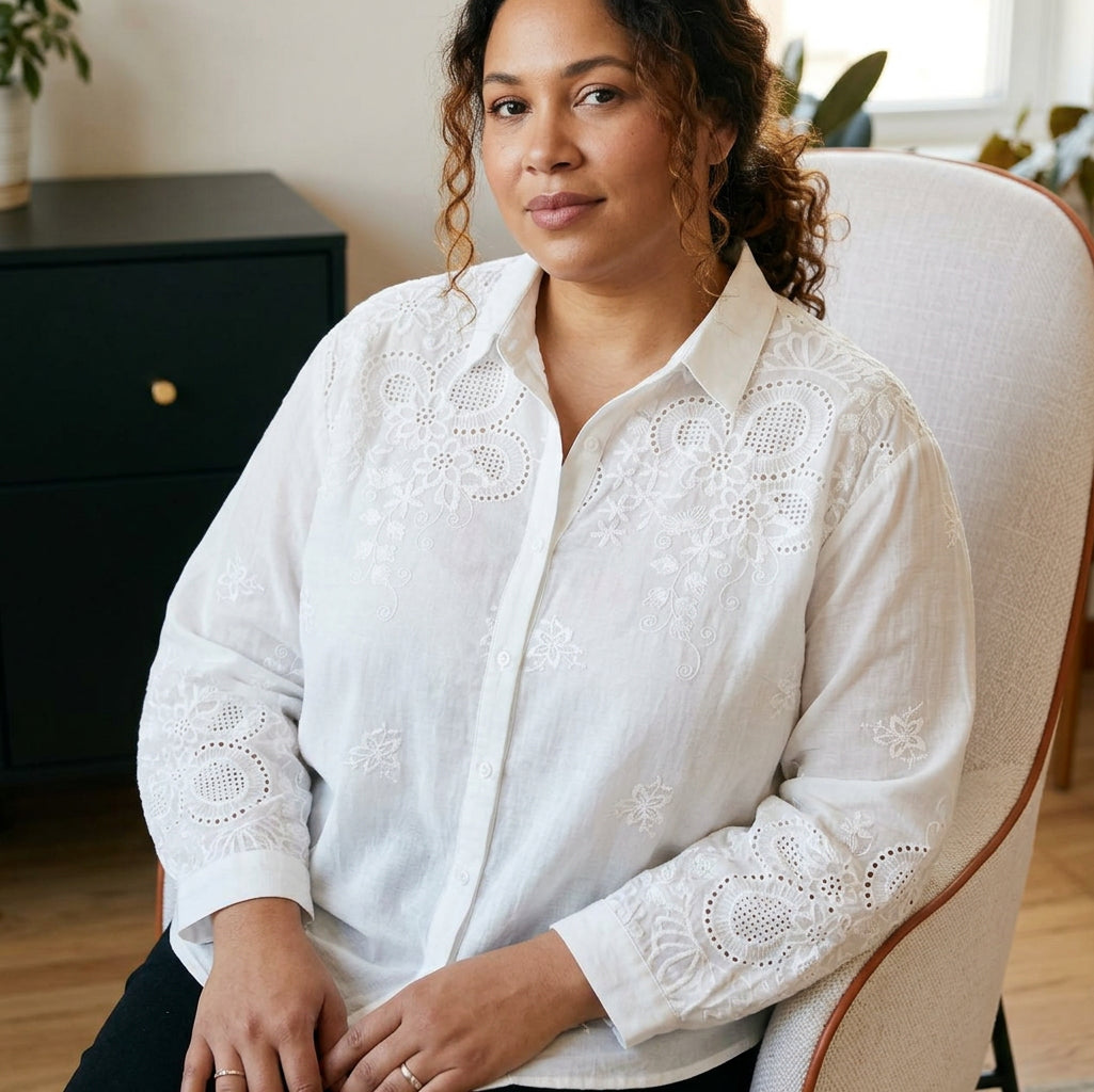 Sloane | Embroidered Mock Neck Shirt