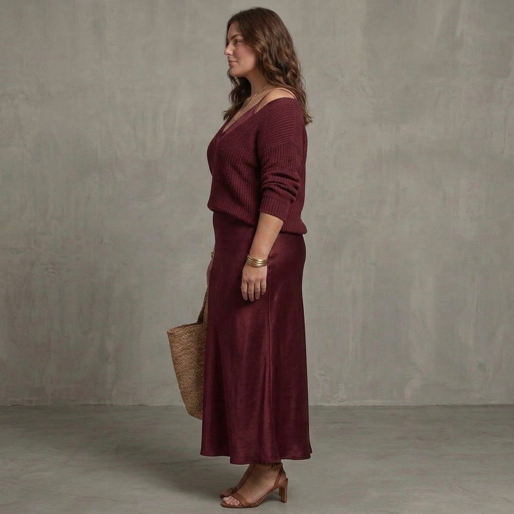 Kelly | Satin V-Neck Two-Piece Skirt Set