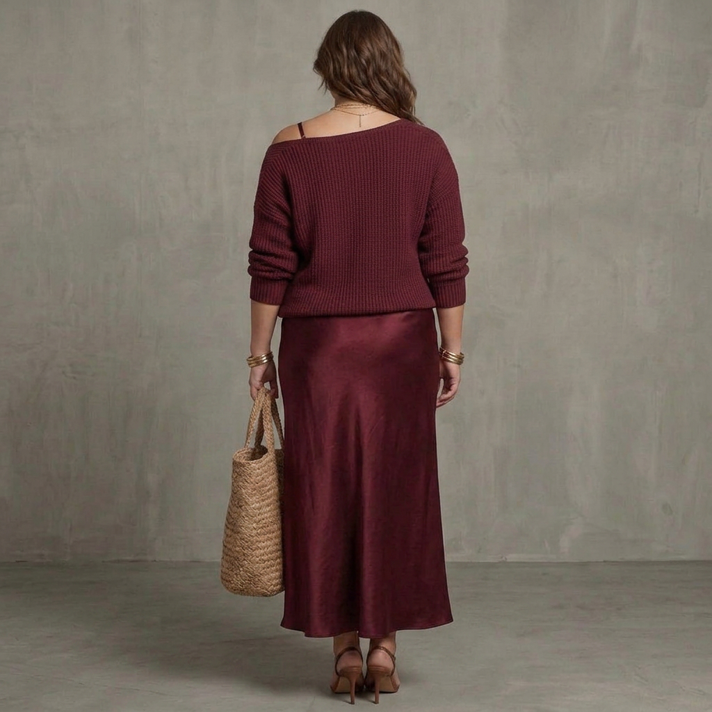 Kelly | Satin V-Neck Two-Piece Skirt Set