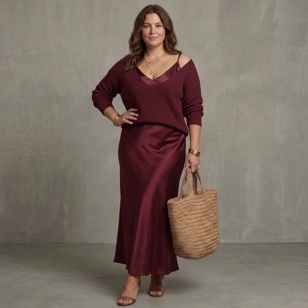 Kelly | Satin V-Neck Two-Piece Skirt Set