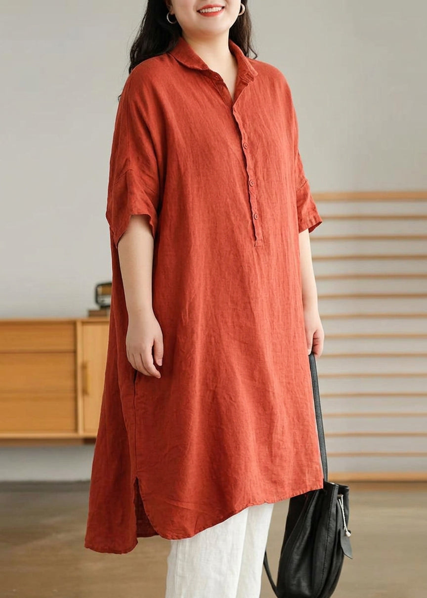Mabel | Linen High-Low Collared Shirt Dress