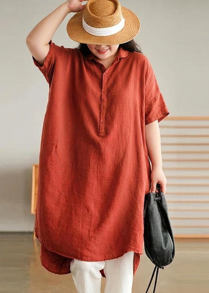 Mabel | Linen High-Low Collared Shirt Dress