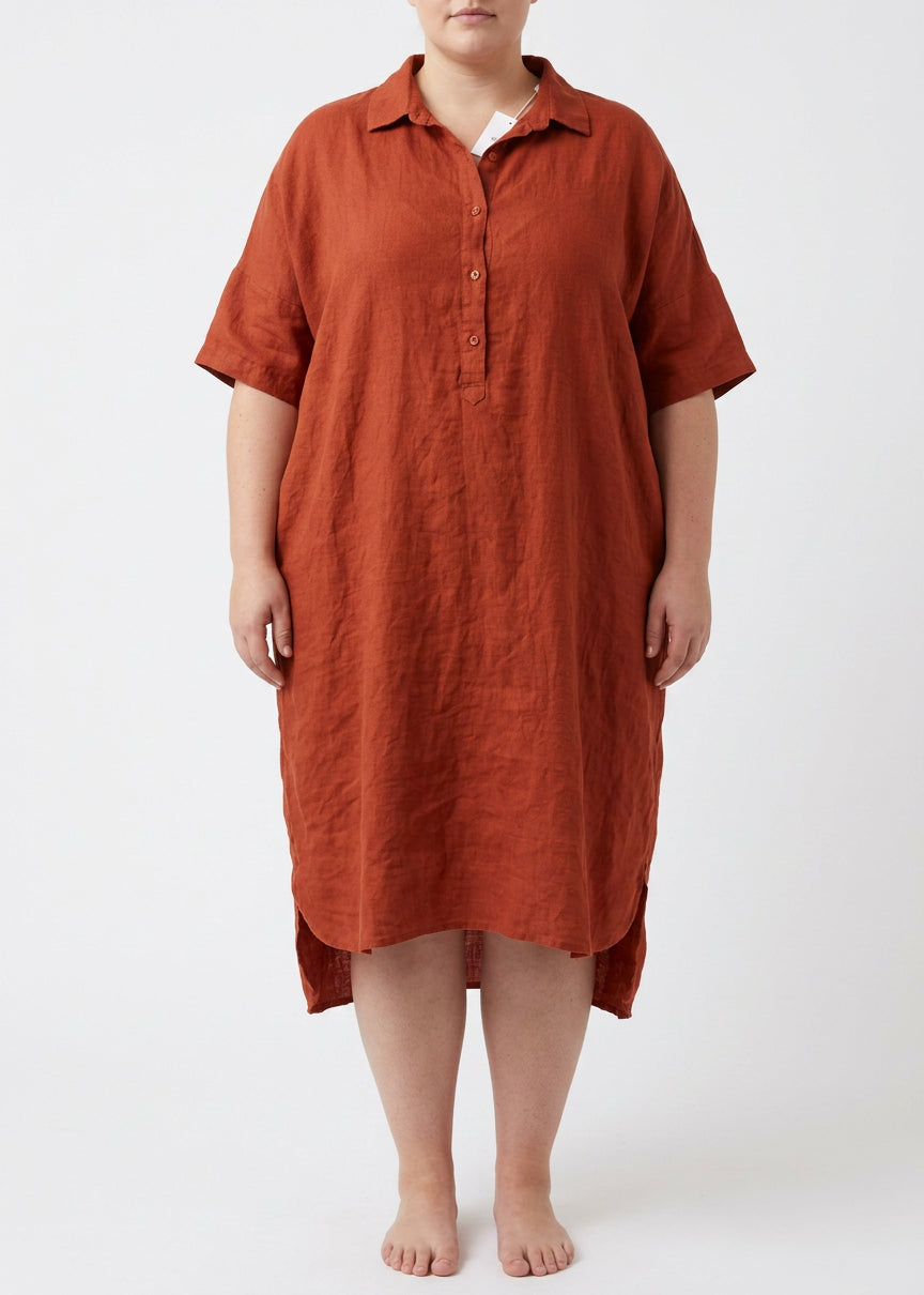 Mabel | Linen High-Low Collared Shirt Dress