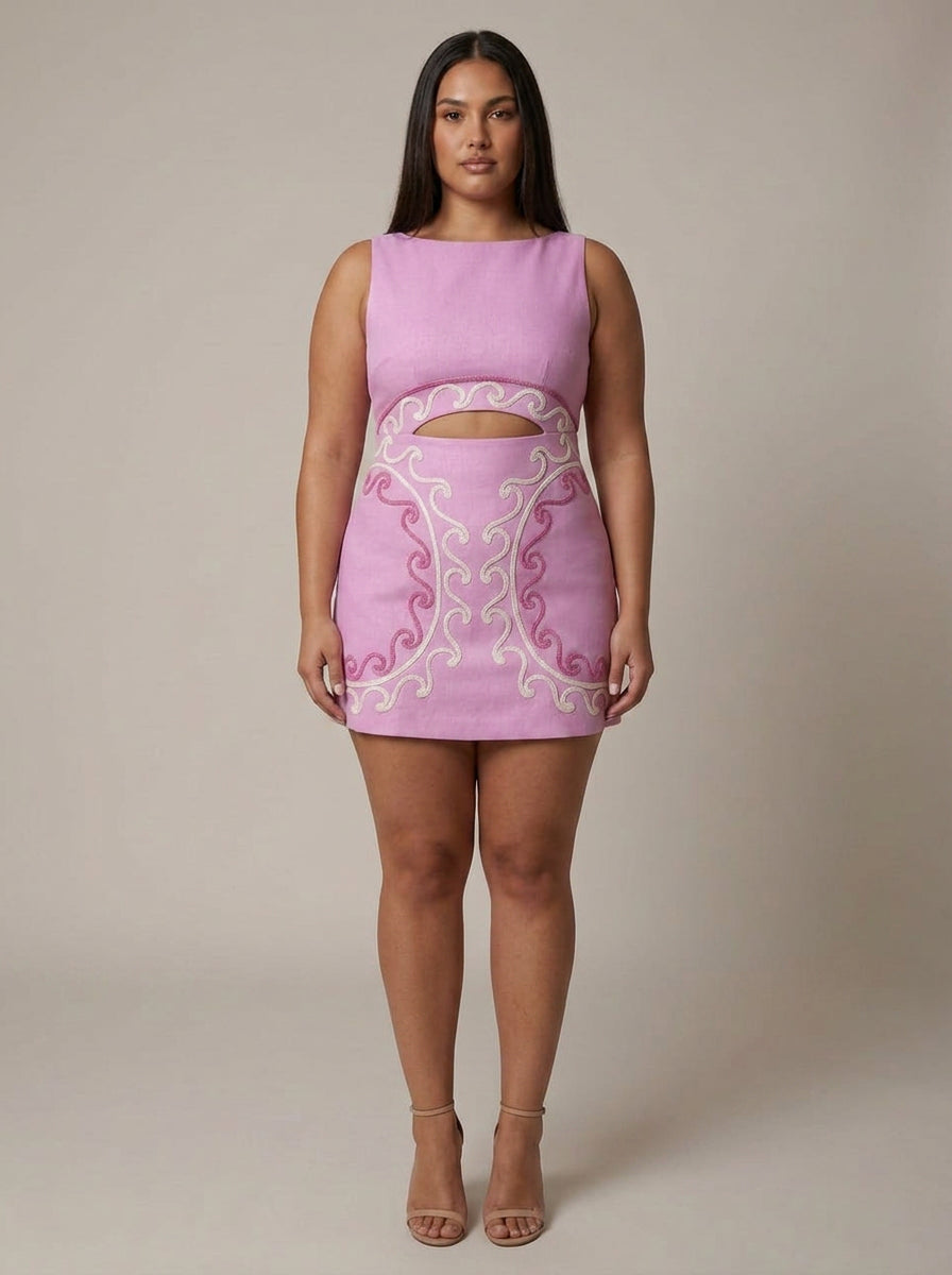 Blake | Damask Boat Neck Mini Dress