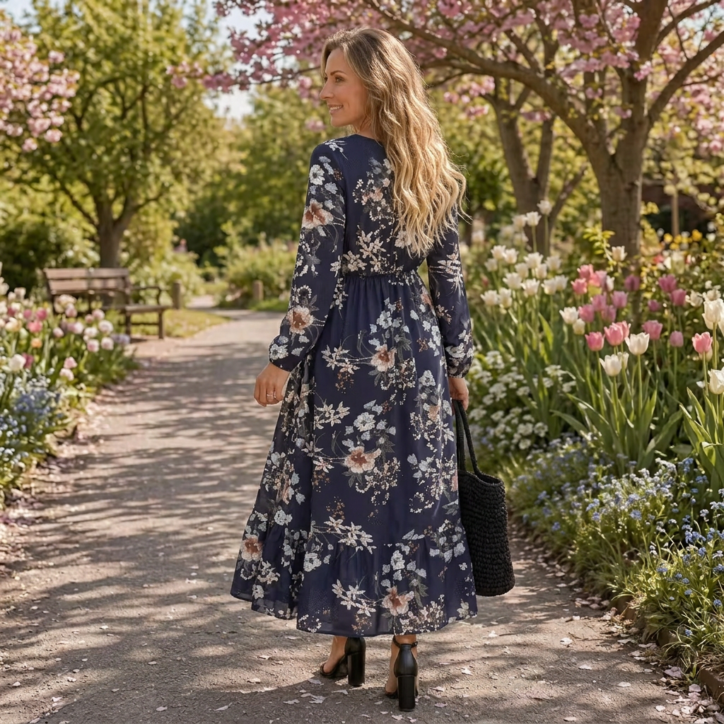 Autumn | Floral Round Neck Maxi Dress