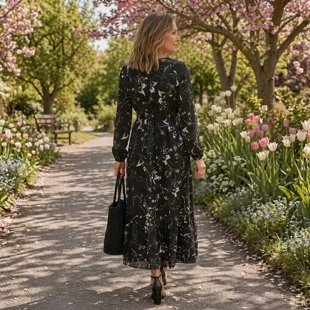 Autumn | Floral Round Neck Maxi Dress