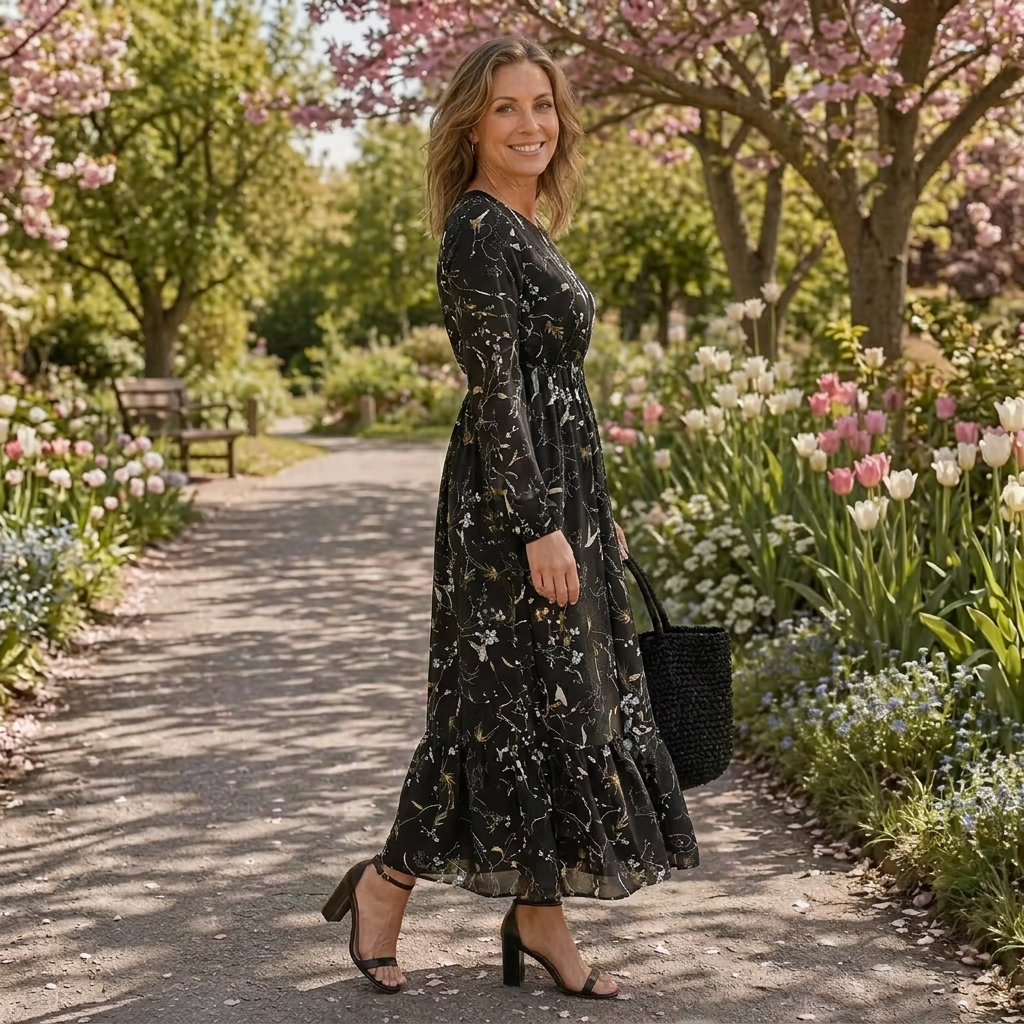Autumn | Floral Round Neck Maxi Dress