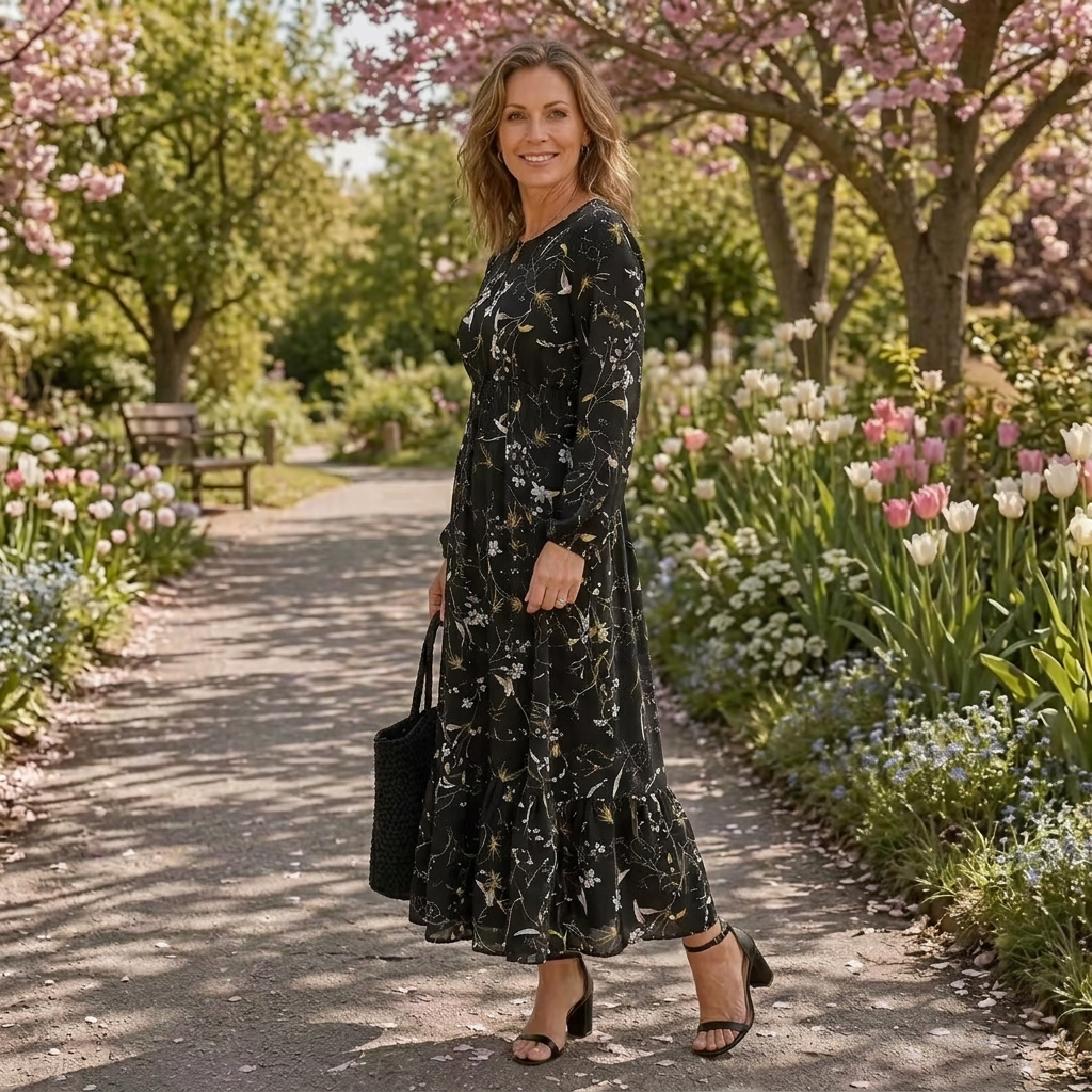 Autumn | Floral Round Neck Maxi Dress