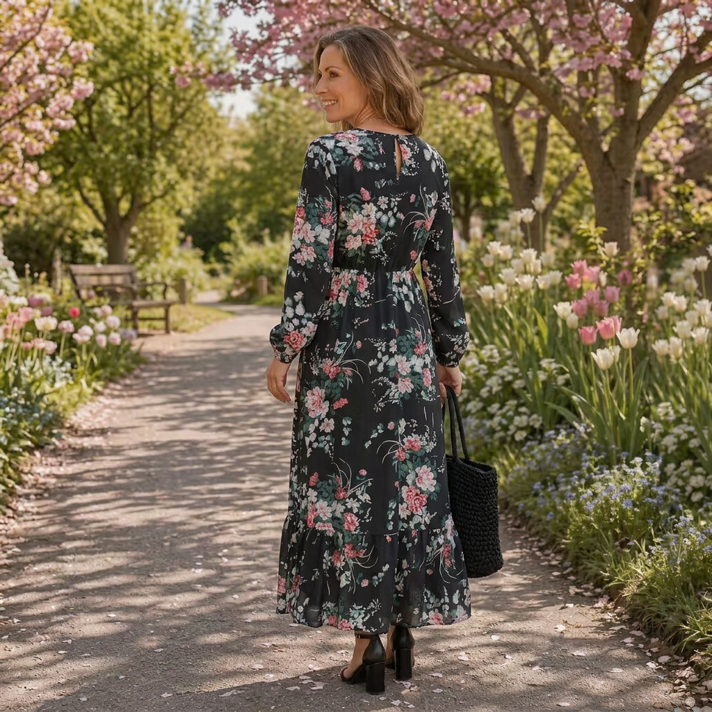 Autumn | Floral Round Neck Maxi Dress