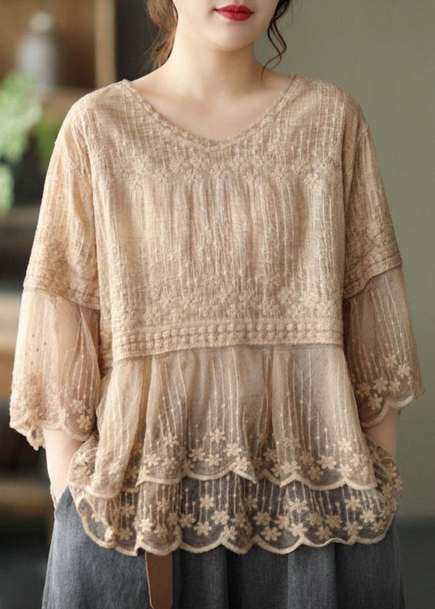 Iris | Mesh Embroidered V-Neck Shirt