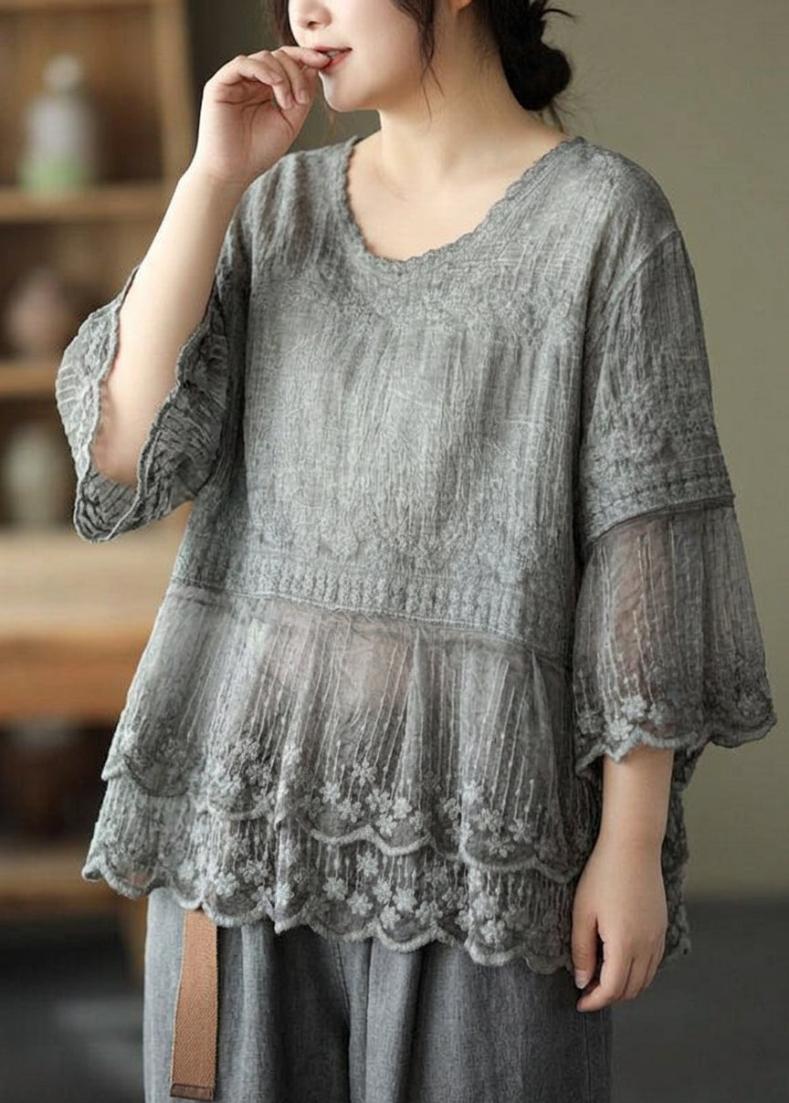 Iris | Mesh Embroidered V-Neck Shirt