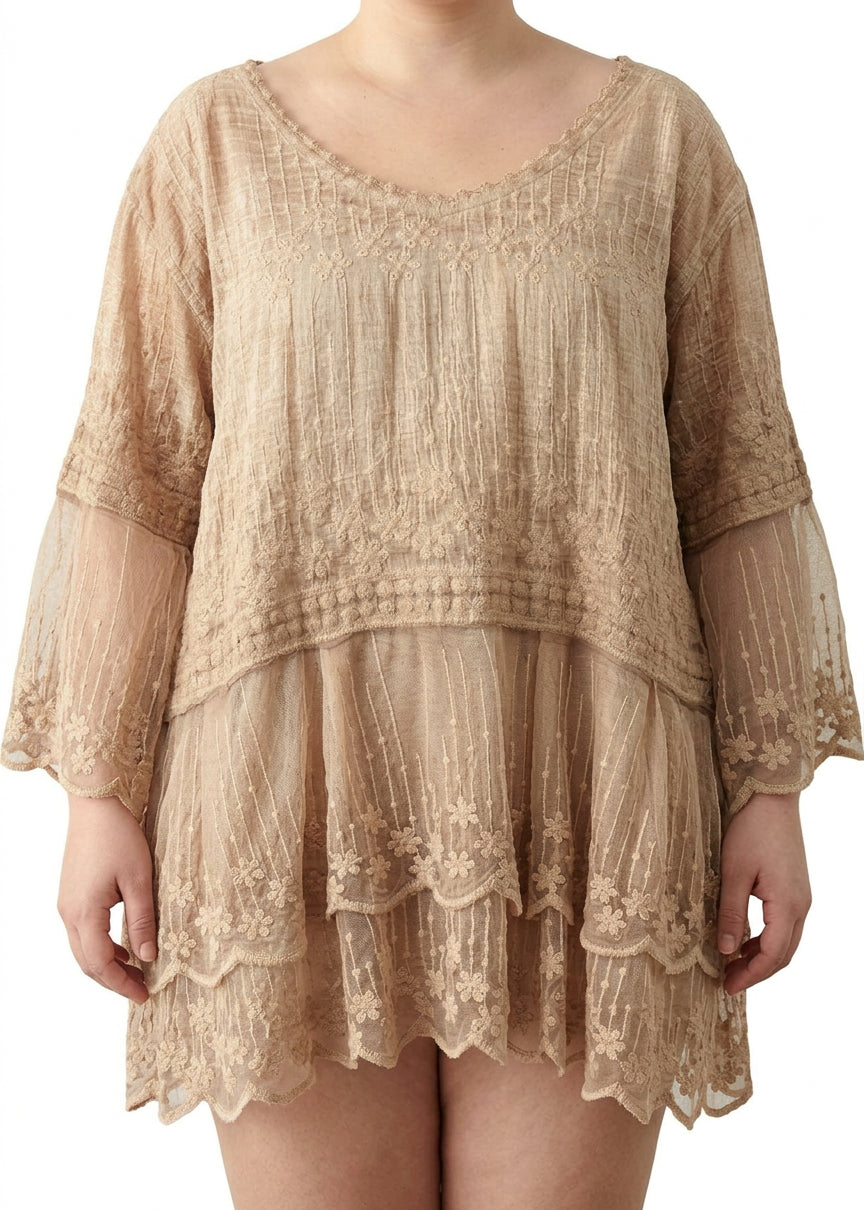 Iris | Mesh Embroidered V-Neck Shirt