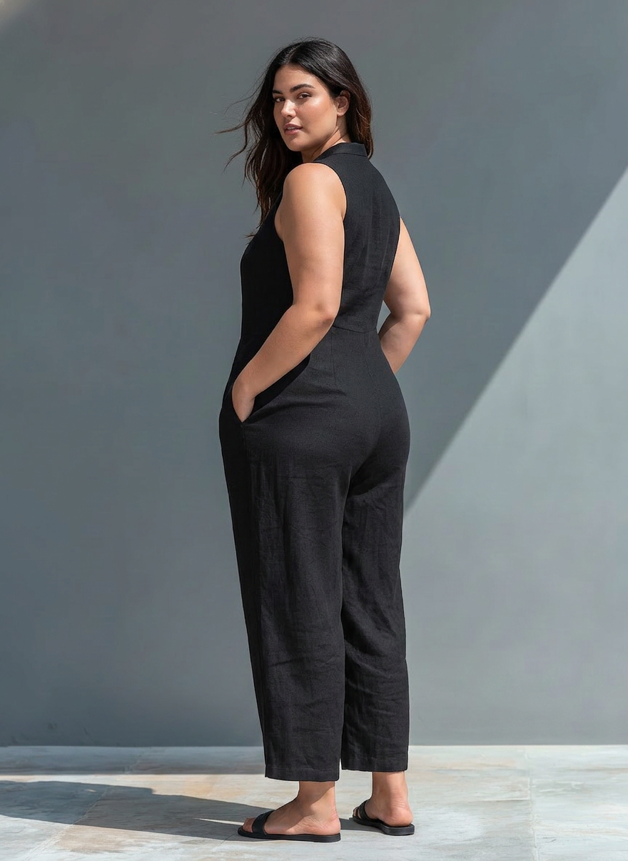 Jamie | Linen Mock Neck Jumpsuit