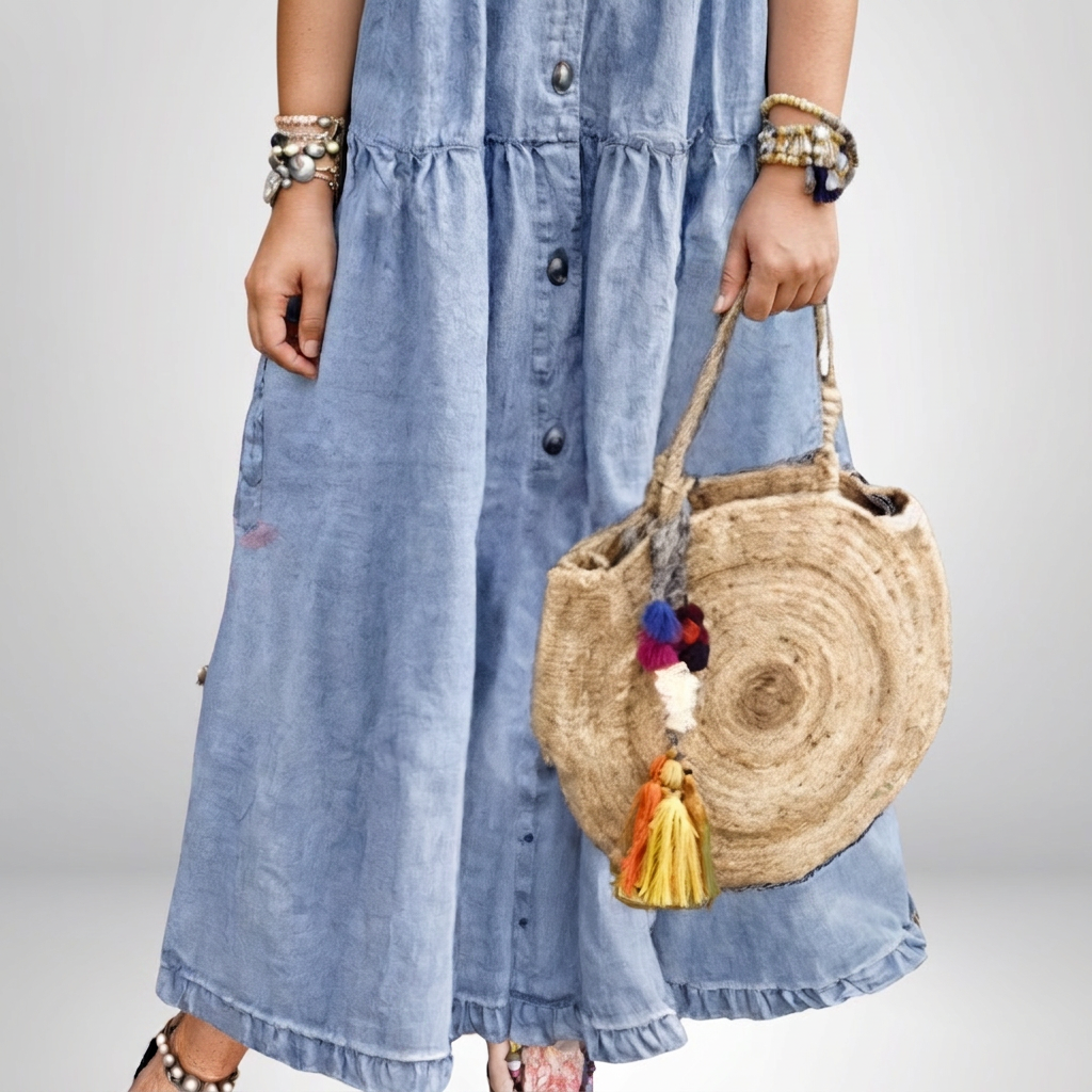 Evelyn | Denim Collared Maxi Dress