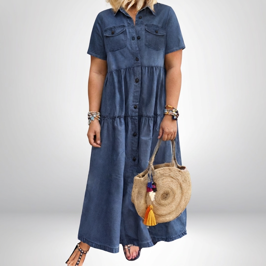 Evelyn | Denim Collared Maxi Dress