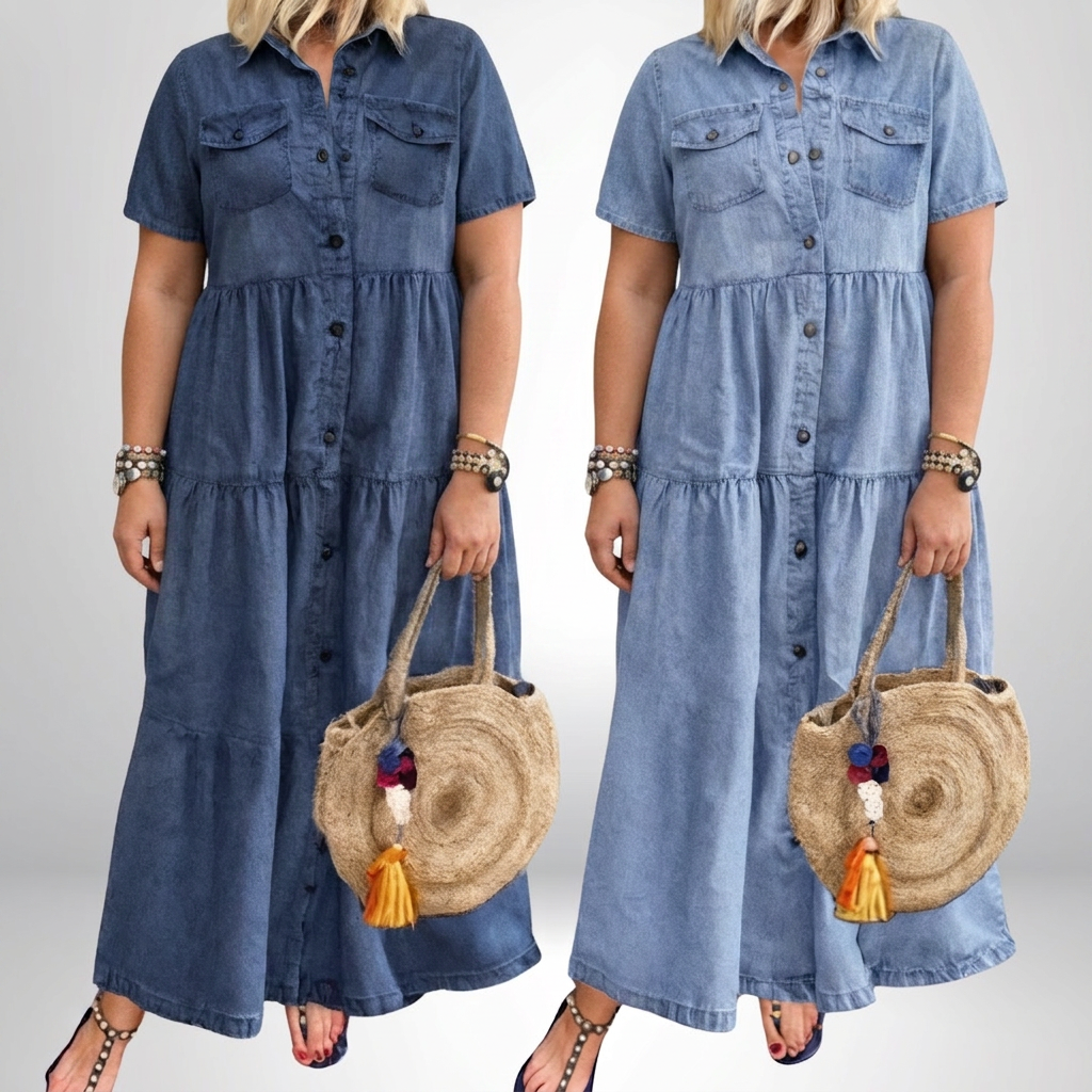 Evelyn | Denim Collared Maxi Dress