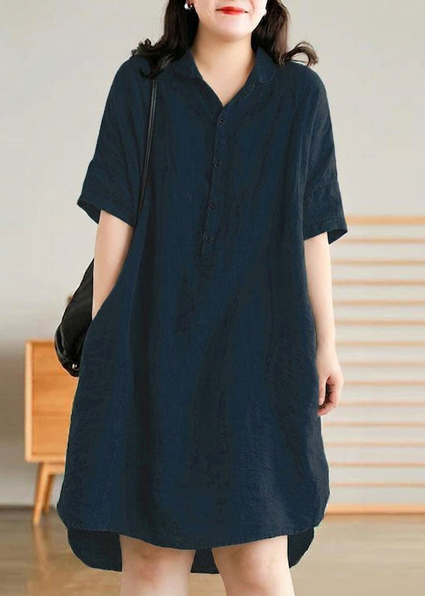 Mabel | Linen High-Low Collared Shirt Dress