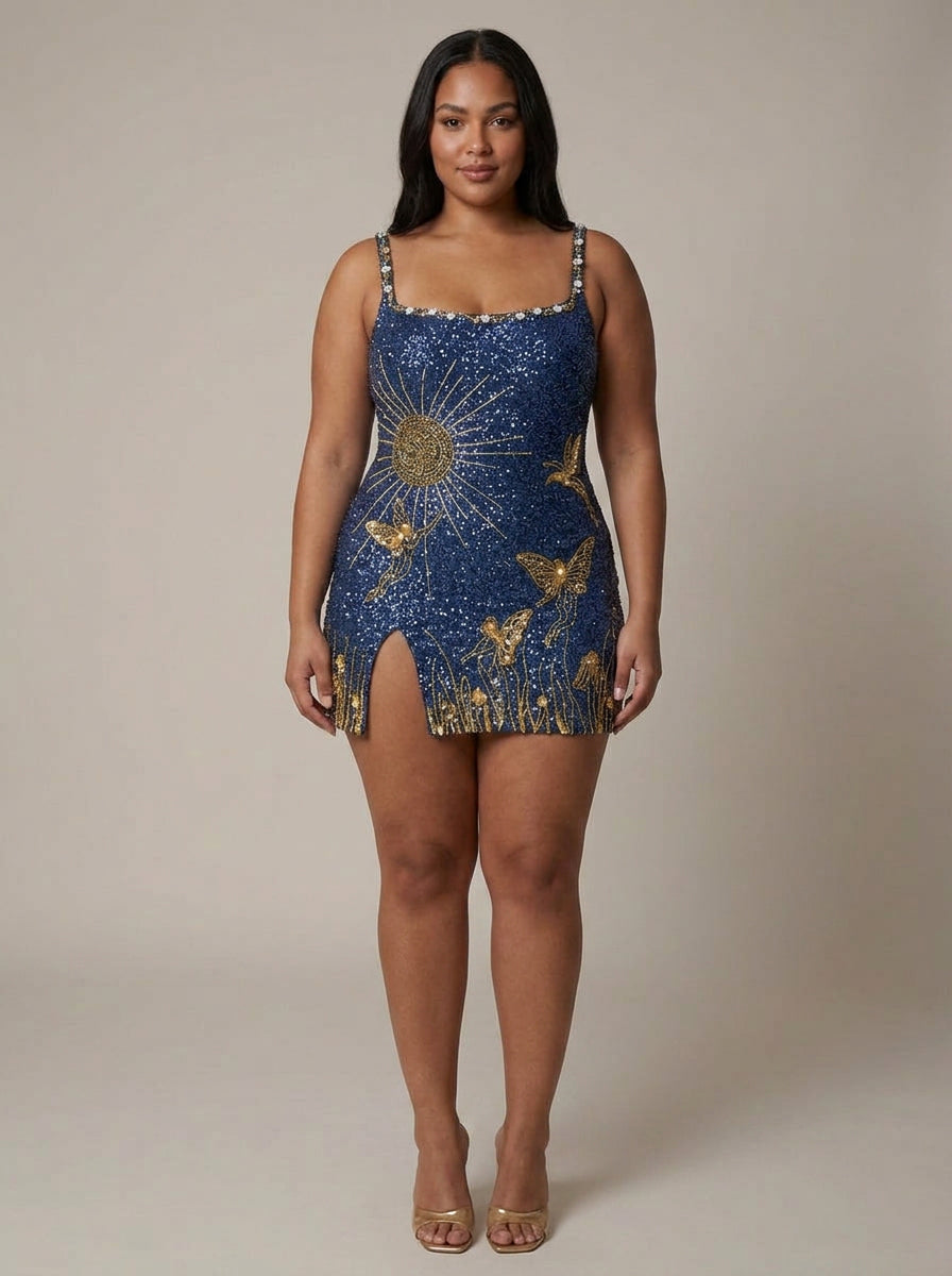 Dominique | Sequin Square Neck Mini Dress