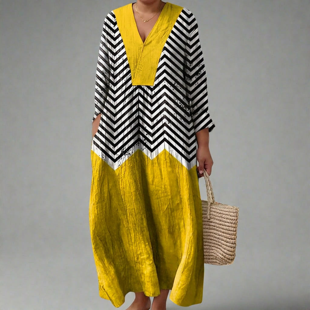 Annabelle | Geometric V-Neck Midi Dress