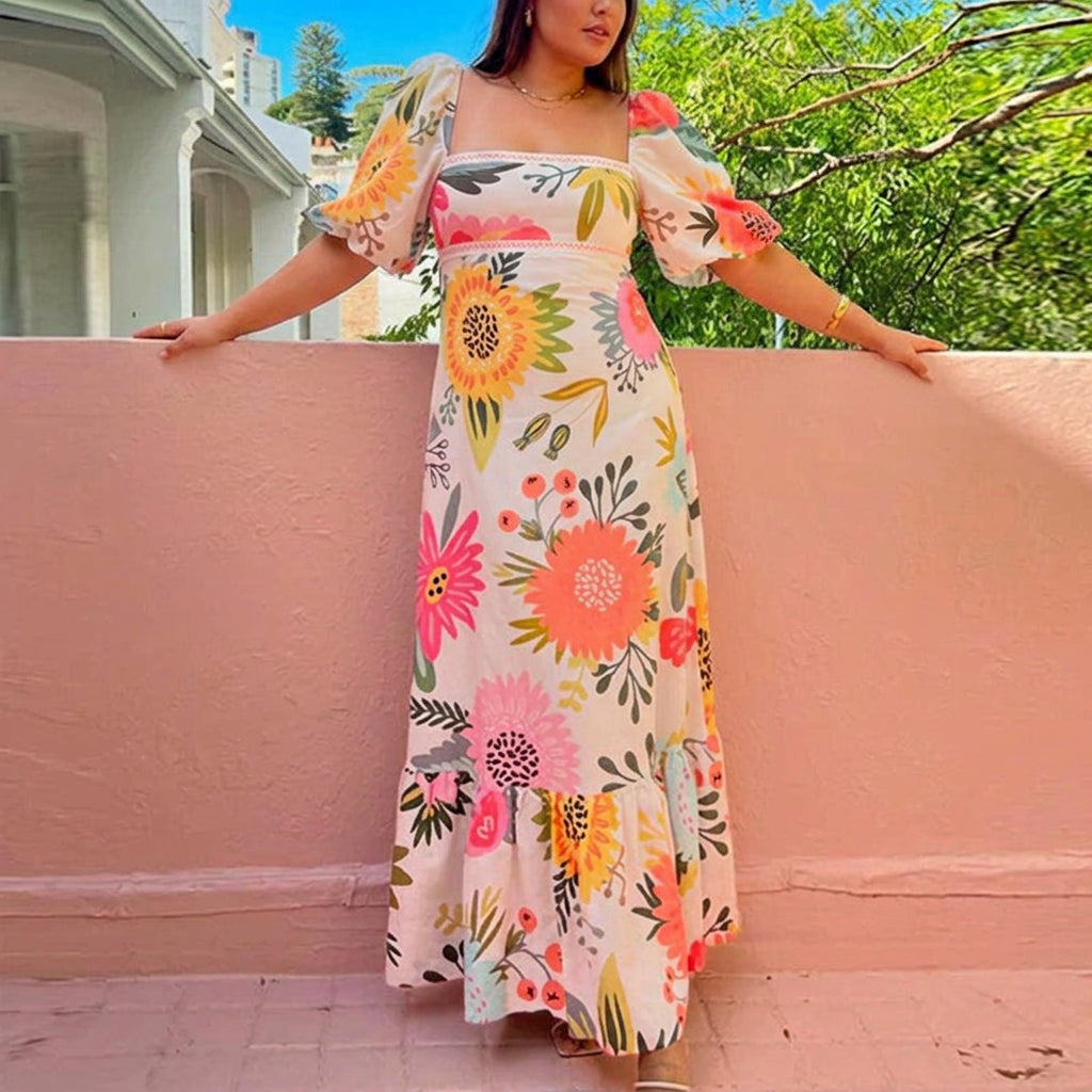 Annie | Floral Square Neck Maxi Dress