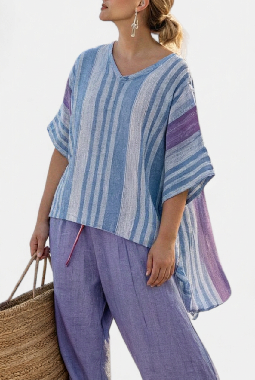 Beverly | Linen Striped V-Neck Two-Piece Set
